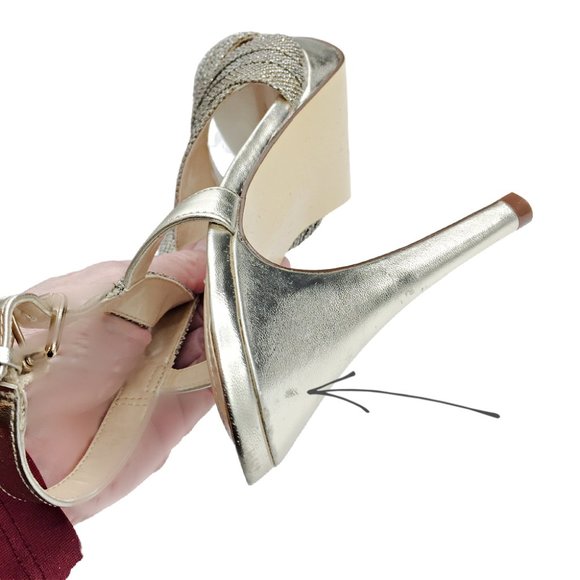 FINAL PRICE -   Maripe Gold and Silver Evening Strappy Heel 8.5 - Picture 5 of 5